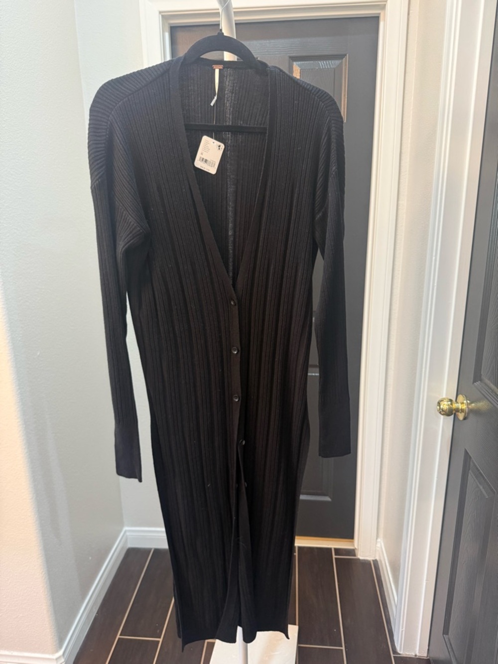 Free People Black Longline Button-Front Cardigan - Picture 2 of 7